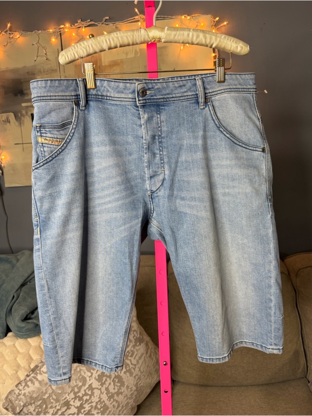 Diesel Men’s Denim Shorts Size 36 Light Wash Button Fly Knee Length